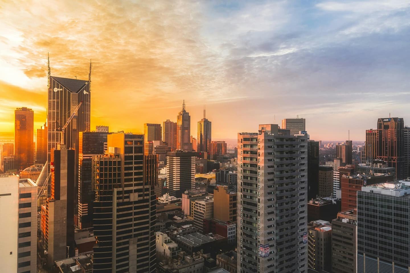 Melbourne CBD skyline at sunset